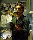 Jacob Collins Canvas Paintings - Self Portrait with Palette